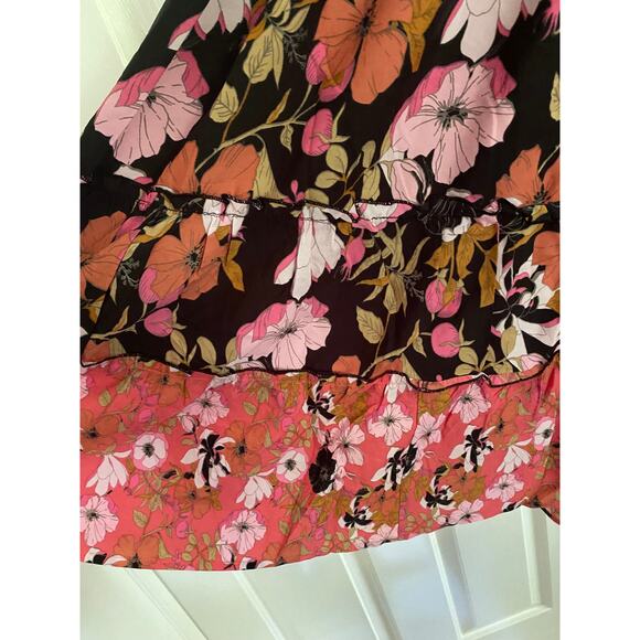 Anthropologie RAGA Flutter Sleeve Floral Dress, Pink Orange Black,  Large - Picture 4 of 9